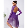thumbnail image 6 of Alvivi Women's Lyrical Dance Dress Rhinestone Long Sleeve Skirted Leotard Figure Ice Skating Dancewear Purple XXL, 6 of 7