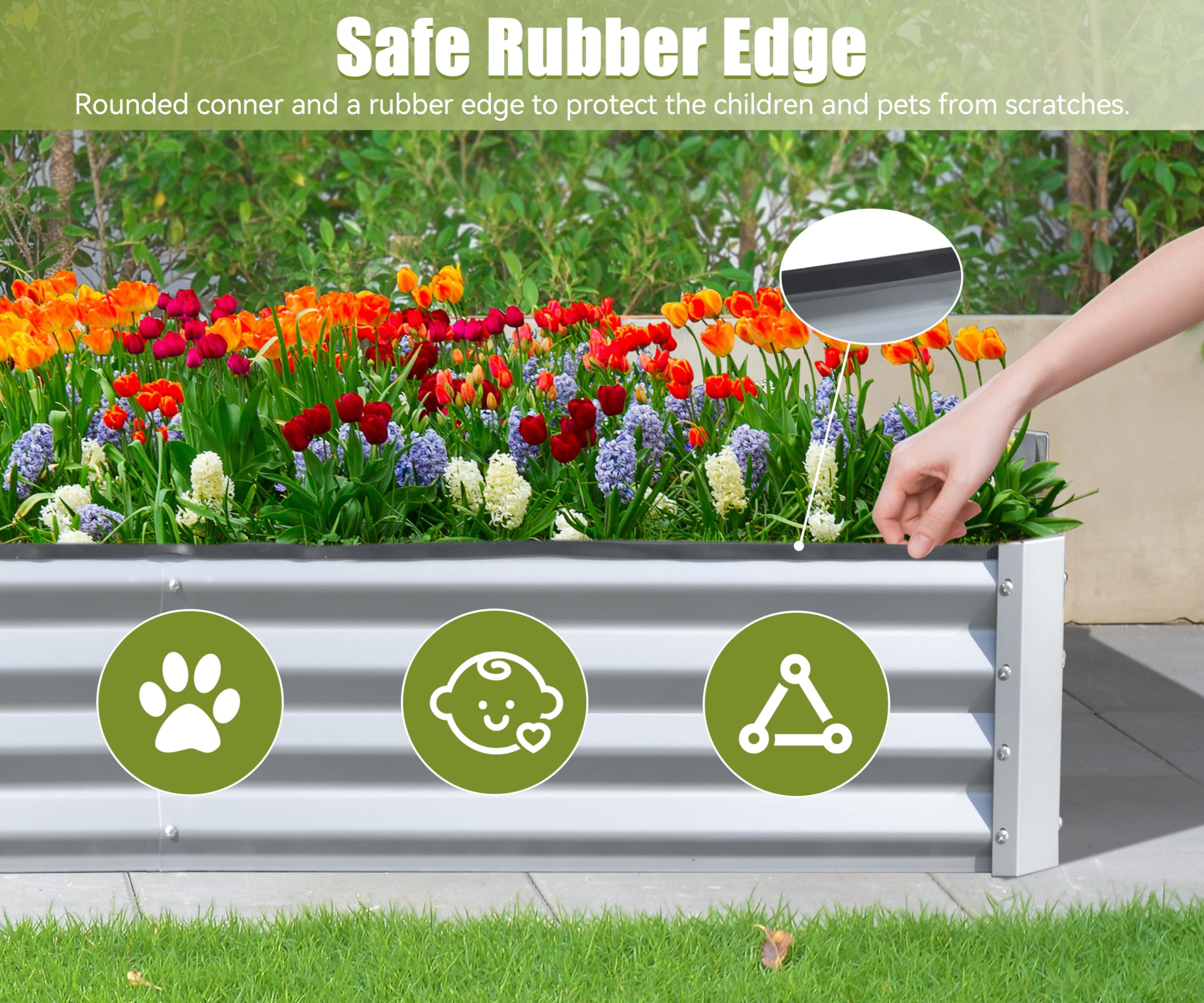 8x4x1 FT Galvanized Raised Garden Bed Outdoor Large Metal Planter Box Rustproof Steel with Support Rods Open Base for Vegetables Fruits Flowers Patio Yard Gardening Silver