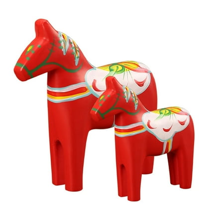 

Cuoff Home Decor Set Of 2 Europe s Swedish Wooden Dala Horse Figurine Dalecarlian Horse Ornaments Color Painting Classical Handicraft Room Decor