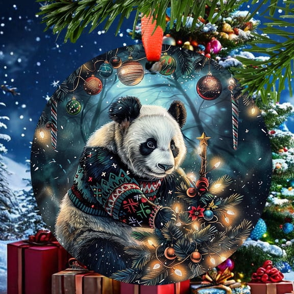Christmas Panda1 Christmas Ornament, Ceramic/Acrylic Ornament, Mother’s Day Keepsake, Festival Gift Ornament, Valentine’s Day Decor, Keepsake 2025