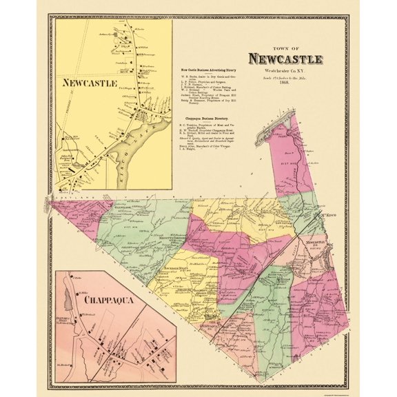 Historic City Map - Newcastle Chappaqua New York - Beers 1868 - 23 x 28.19 - Vintage Wall Art
