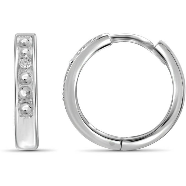 White Diamond Accent Sterling Silver Inset Hoop Earrings