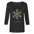 thumbnail image 4 of Plus Size Christmas Tops for Women Xmas Tree Stars Printed 3/4 Sleeve T Shirts Crew Neck Holiday Base Tees (2XL, Black A), 4 of 6