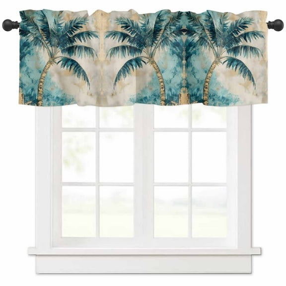Coastal Beach Tree Valances for Windows Farmhouse Kitchen Curtains Valances Rod Pocket Valance Curtains for Kitchen Windows Vintage Tropical Palm Plant Window Valances for Bathroom Bedroom 42"x12"