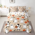 thumbnail image 2 of Feelyou Teens Funny Ghost Bedding Comforter Set 7-Piece, Cartoon Black Cat King Bedding Sets, Halloween Bat Pumpkin Reversible Bed Sheets, Breathable Home Decor, 2 of 7