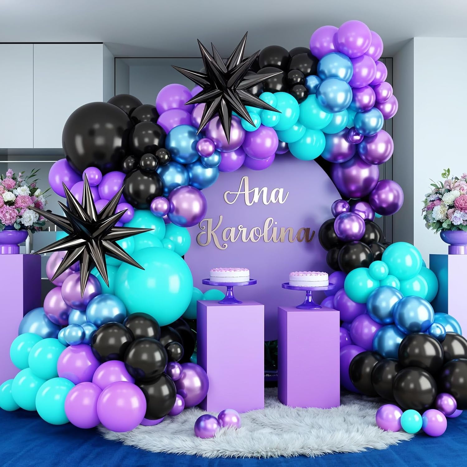 Black Purple Blue Balloon Arch Kit,Teal Balloon Garland with Star Foil Balloons for Kids Video Game Baby Shower Engagement Party Decorations