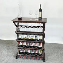 Walnut Finish 26-Bottle Wine Rack - Freestanding Pine Wood Storage for Kitchen, Cellar & Dining Room, 29.92x15.75x40 Inch