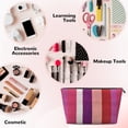 thumbnail image 4 of Leather Travel Bag Wash Bag Makeup Bag Storage Bag 7×5×2.4in For Daily Carrying And Short Trip Purplish Red Stripe_82927_3, 4 of 8