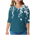thumbnail image 4 of Women's Tops Long Sleeve Plus Size Under $10 Fashion Printed T-shirt 3/4 Sleeves Blouse Round Neck Casual, 4 of 6