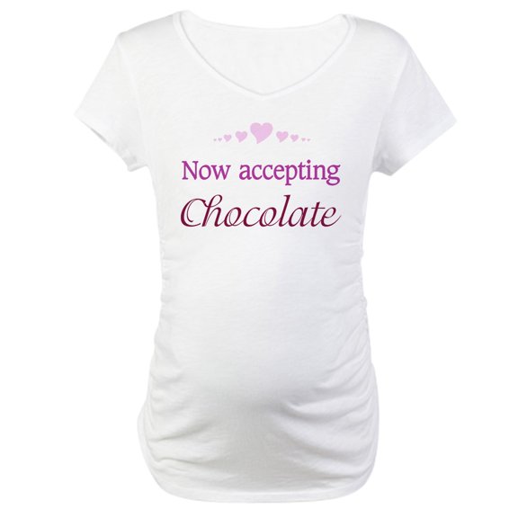 CafePress - Now Accepting Chocolate Maternity T Shirt - Cotton Maternity T-shirt, Cute & Funny Pregnancy Tee