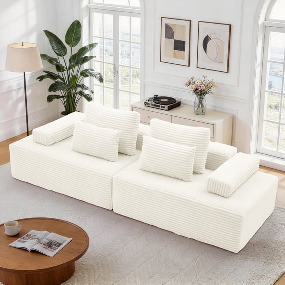 GEEYOO Modular Sectional Sofa Cloud Couch with Soft Pillows Boneless Couch,Comfy Cloud Modern Sofa for Living Room Bedroom,Corduroy,No Assembly Required,Beige