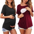 thumbnail image 2 of PEASKJP Hauts pour Femmes Enceintes Manches Courtes Col Rond devant Tunique Plissée Chemises de Grossesse, Noir L, 2 of 5