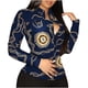thumbnail image 2 of Pntutb moda mujer solapa impresión botón frontal cárdigan manga larga camisa Tops abrigo liquidación Pntutb Pntutb-3727, 2 of 8