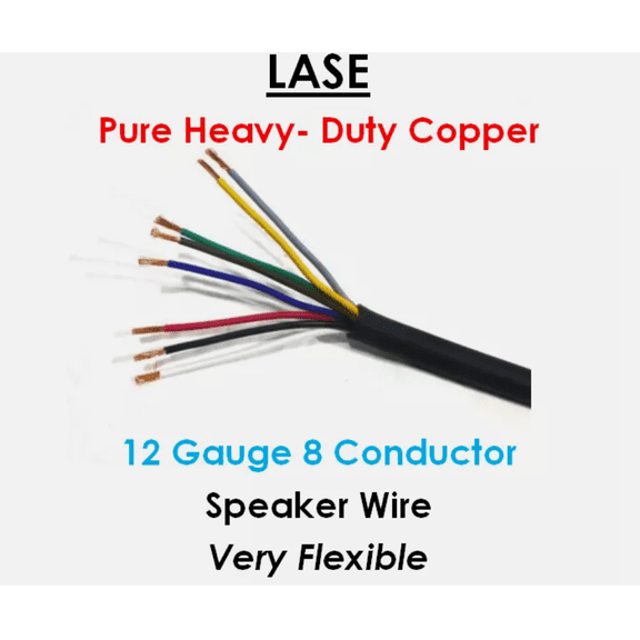 LASE 12 AWG Gauge 8 Conductor Heavy Duty Speaker Wire (Sold in 10 Ft Increments)