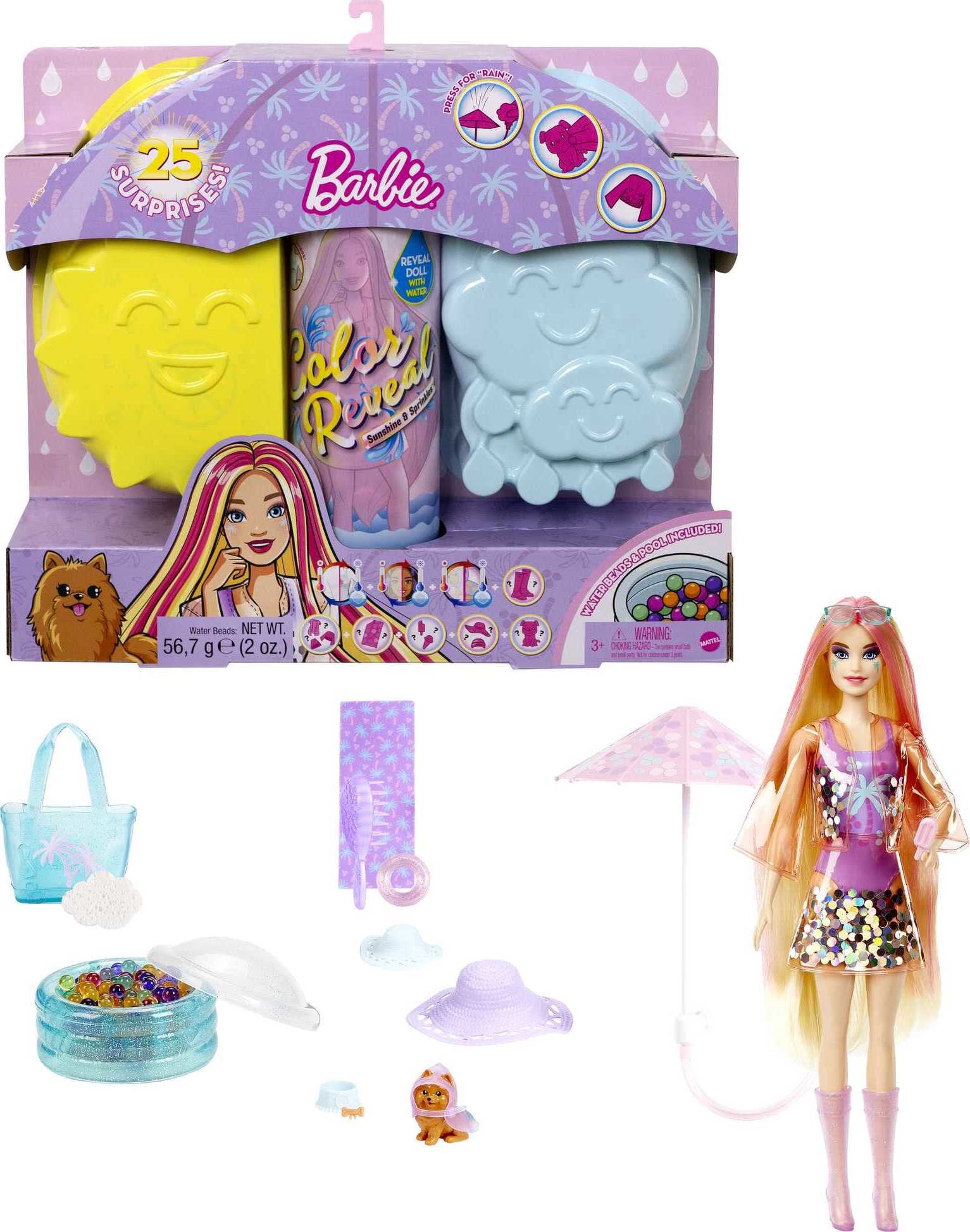 Barbie Color Reveal Doll, Palm Trees Series with 7 Surpises, Color-Change Transformation