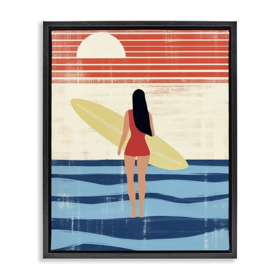 Stupell Industries Mid-Century Rustic Surfer Girl Abstraction Black Floating Frame Canvas Art, 17 x 21, by Lazar Studio