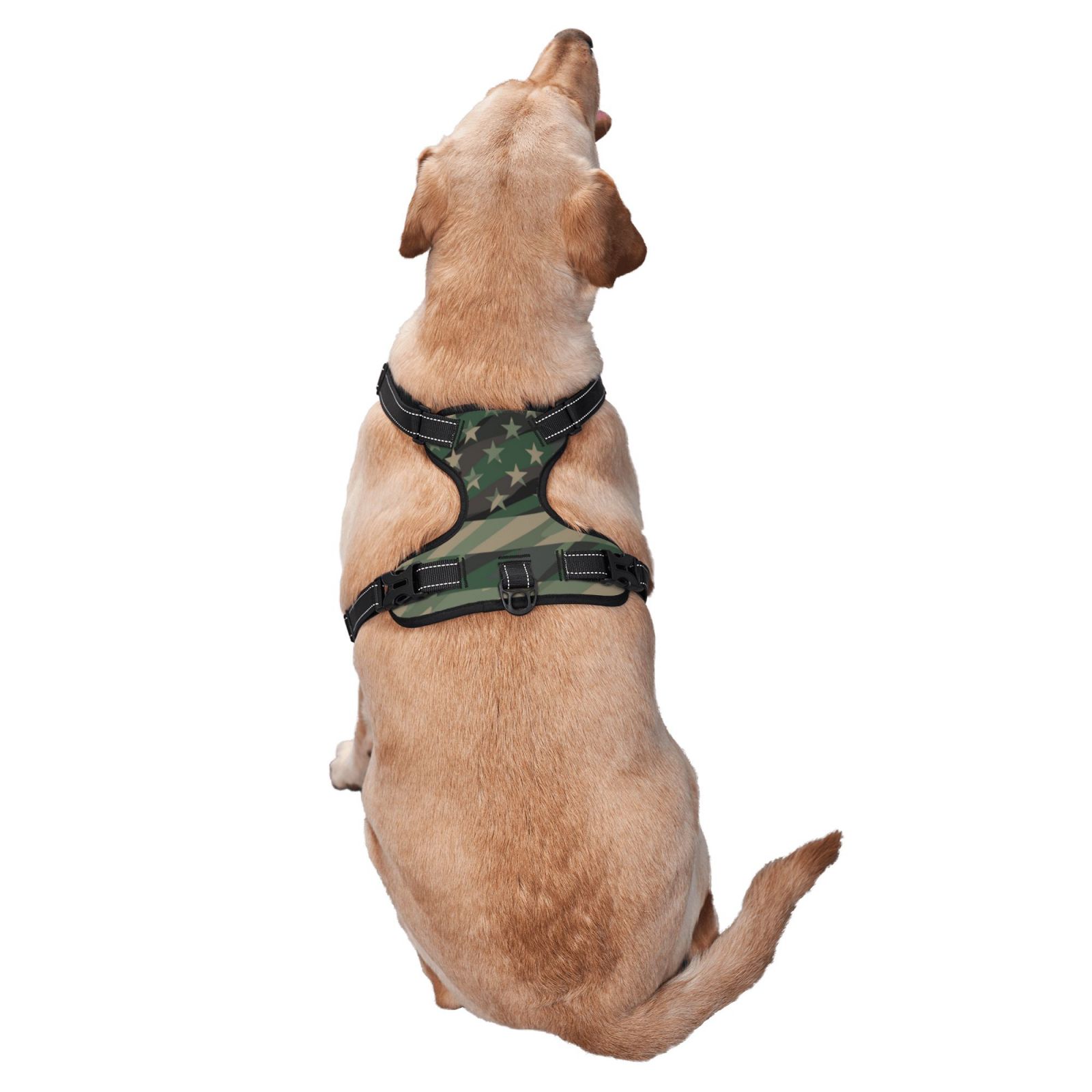 Vsdgher Jungle Green Camo USA Flag Pattern Dog Harness,No Pull Pet Harness with Soft Padded Handle,Adjustable Reflective Vest with 2 Buckles,4 Slide Buckles,S-XL X-Large