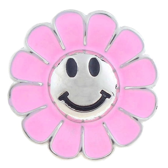 Snap Jewelry Smile Emoji Flower, Pink Ginger Charm 18MM Button, Fits Snap Necklaces, Bracelets
