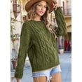 thumbnail image 6 of Women'S Fall Winter Fashion Round Neck Long Sleeve Colorblock Sweater Tops Chunky Knit Pullover Sweaters Olive Color S, 6 of 9