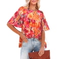 thumbnail image 1 of Camiseta estampada para mujer, mangas media campana, blusa holgada de verano con cuello redondo y ajuste holgado, 1 of 6