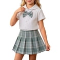 thumbnail image 1 of Odeerbi Camisa de Cuello de Marinero de Vestido Preppy de 2 Piezas de Niñas y Falda Plisada En Cuadro Uniforme Escolar Con Corbata, 1 of 8