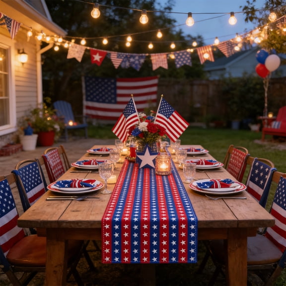 Patriotic Table Runner Red White Blue Star Stripe for 4th of July Independence Day BBQ Party Dining Room Kitchen Decor