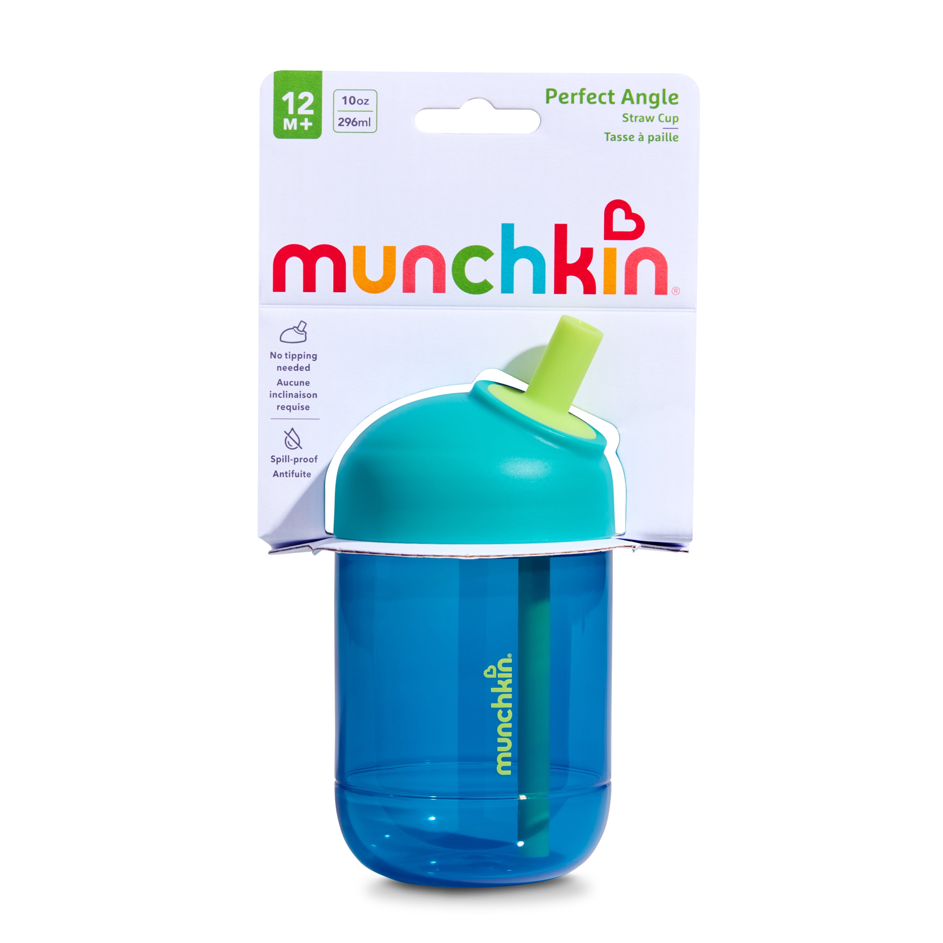 Munchkin® Perfect Angle Straw Cup - Spill-Proof Cup for Toddlers with Soft, Angled Straw, 10oz Dark Blue