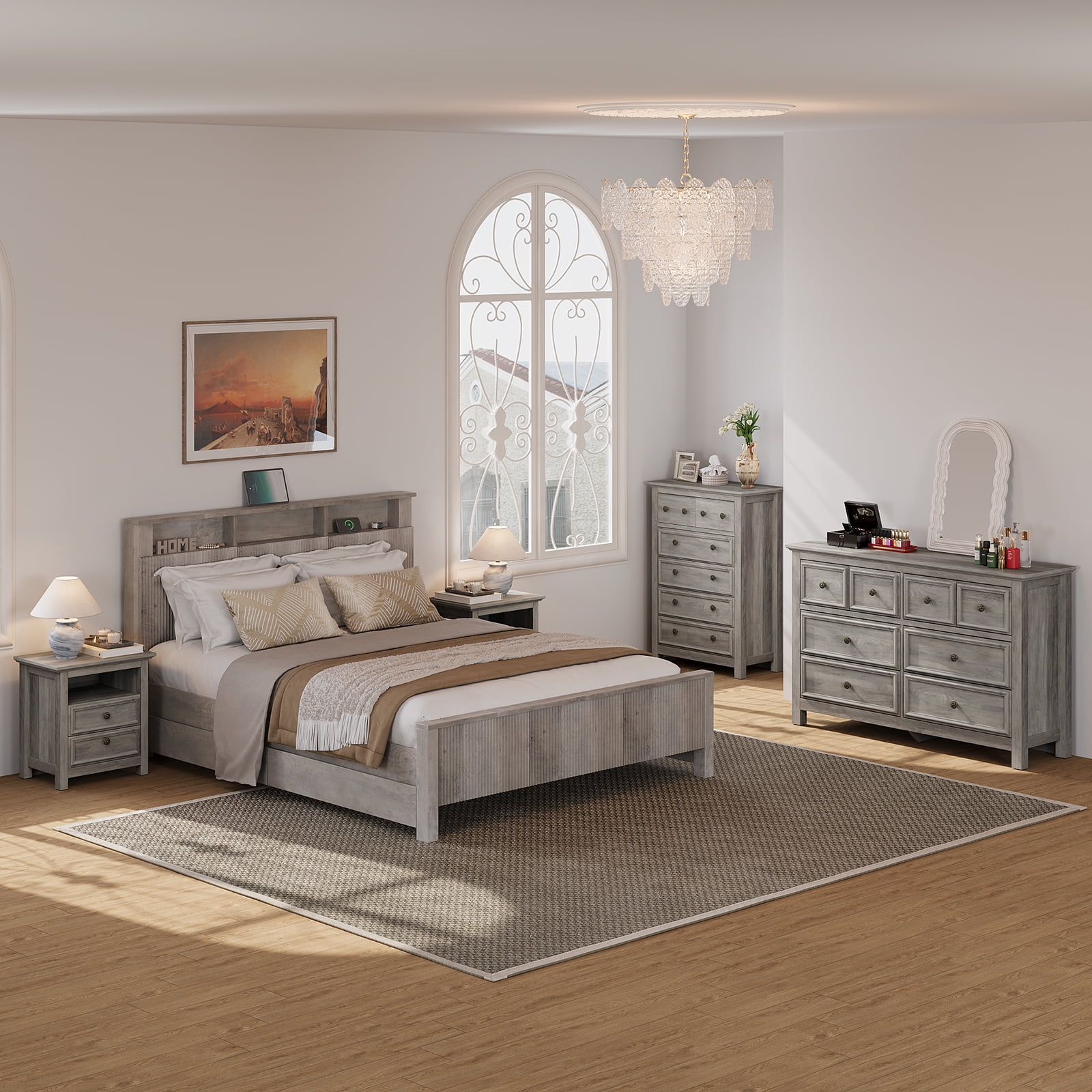 Holliwill 8 Drawers Dresser for Bedroom, Farmhouse Long Dresser Wood Chest of Drawers for Living Room, Entryway, Hallway, Gray