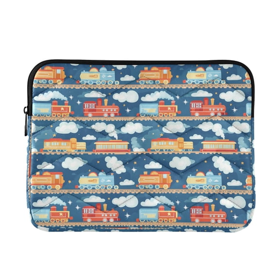 FORMRS 13"-13.3" Laptop Sleeve Protective Case Soft Carrying Quilted Computer Bag Cover, Blue Cute Train Pattern