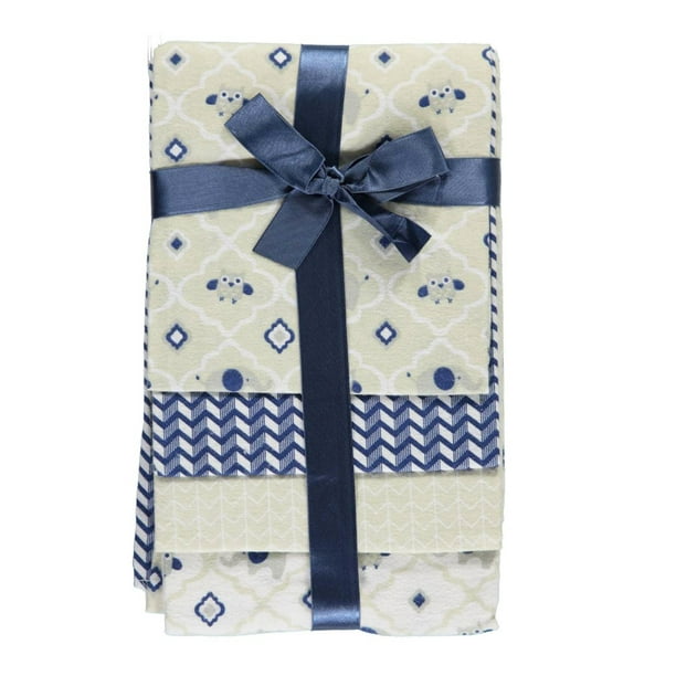 Cribmates Baby Boys Receiving Blankets, Happy Owl, Navy/White, 4Pack