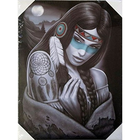 day of the dead native american stretched wood frame canvas wall art