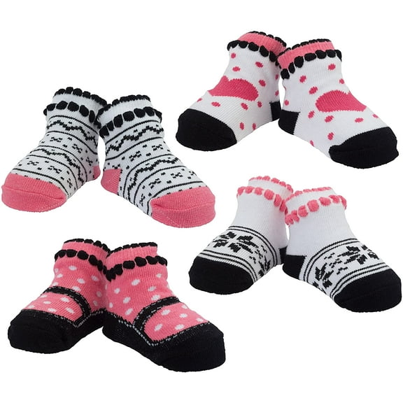 Little Me Baby Girls Booties Black and White, 4 Pack, Multi2, 0-12 Months LM820322