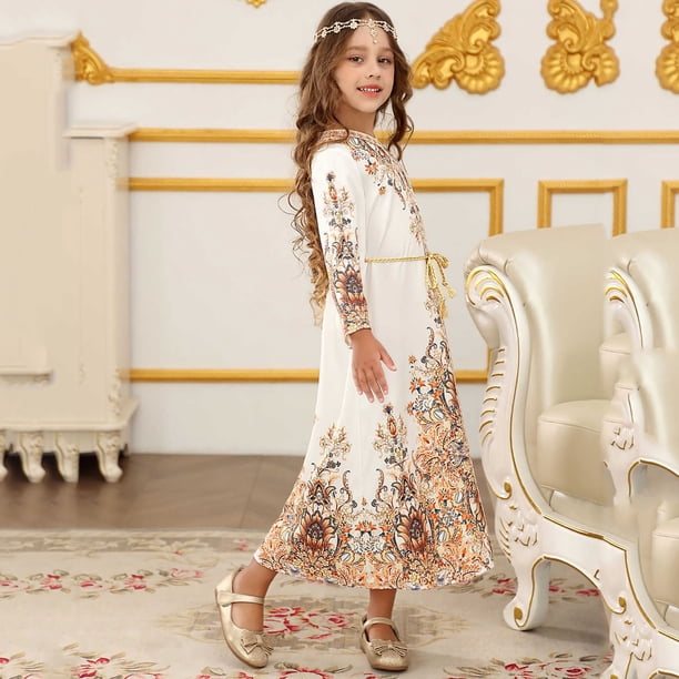 Vestido largo estilo étnico para niñas de talla mediana y grande.