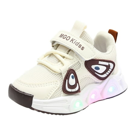 Durtebeua Toddler Boys Girls Light Up Shoes LED Flashing Lightweight Mesh Breathable Adorable Running Sneakers for Toddler and Little Kid Khaki 4-4.5 Years