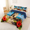 thumbnail image 2 of Manfei Puerto Rico Queen Comforter Set,Sea Coconut Trees Comforter Sets Queen,Red Flowers Decor,Navy Blue Reversible,3 Pieces,1 Comforter and 2 Pillowcases, 2 of 7