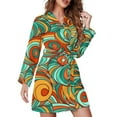 thumbnail image 2 of Swirling Robe de Pyjama Rétro des Années 70, Imprimé Lignes Abstraites, Manches Longues, Mode, Col en V, Automne, 2 of 5