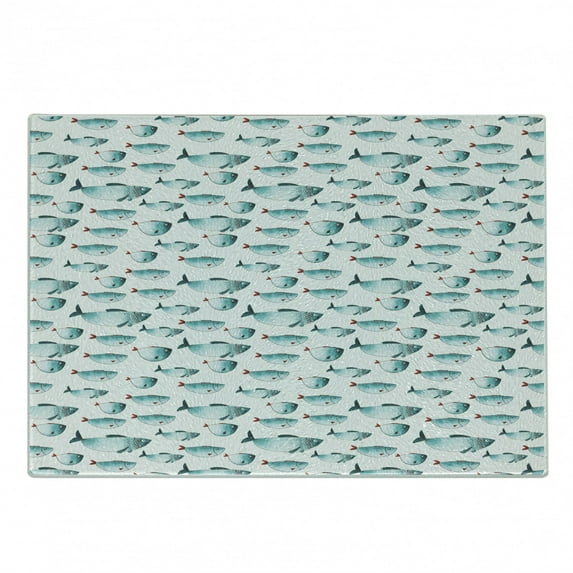 Koi Fish Cutting Board, Regular Different Sized Japanese Koi Fish Patterns Ocean Marine Underwater Theme, Decorative Tempered Glass Cutting and Serving Board, in 3 Sizes, by Ambesonne