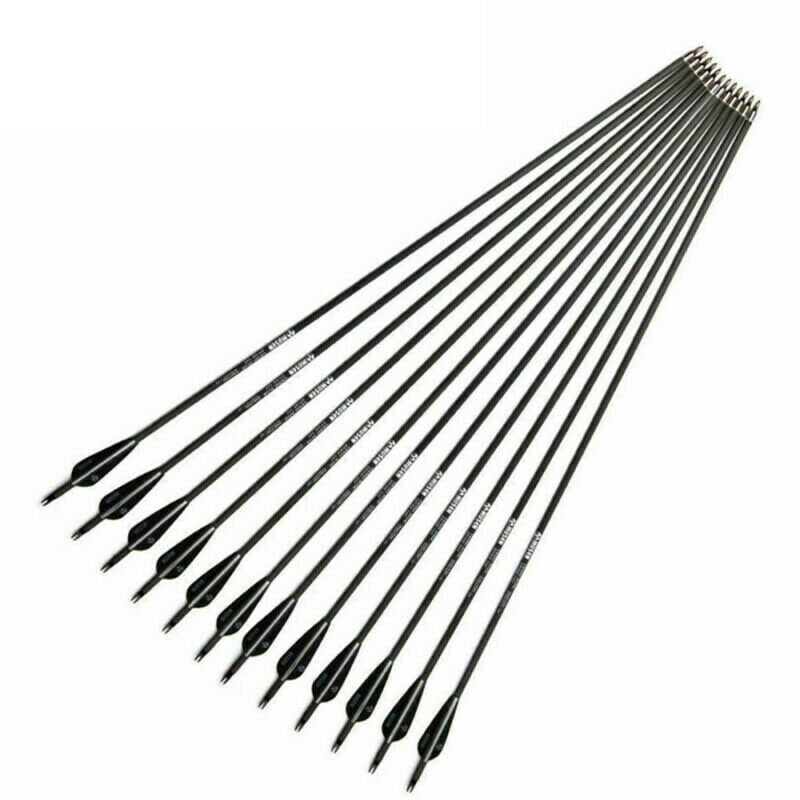 31'' Pure Carbon Arrows Spine500 Shaft Archery 7.6mm Turkey Feather F Hunting 