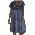 thumbnail image 2 of Wycnly Summer Dresses for Women Beach Vacation Loose Swing Tunic Midi Sun Dresses Short Sleeve V-Neck Plaid Print Knee-Length 2024 Casual Dress Dark Blue s Under $5, 2 of 6