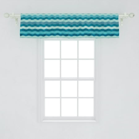 Abstract Window Valance, Ocean Themed Wave Design Marine Artwork Aquatic Color Palette Horizontal Lines, Curtain Valance for Kitchen Bedroom Decor with Rod Pocket, by Ambesonne