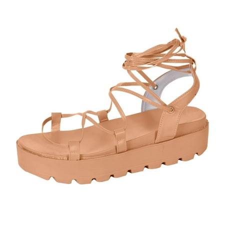 

Lace Up Women Girls Sandals - Open Toe Wrap Tie up Flat Slide Sandals - Comfortable Slip On Thong Strappy Spring Summer Shoes.