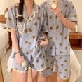 thumbnail image 2 of Conjunto de ropa de casa Kawaii para parejas, ropa de dormir a cuadros con estampado de oso de dibujos animados, ropa de noche de verano, pantalones cortos, camisas, conjunto de dos piezas S175, 2 of 4