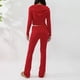 thumbnail image 1 of Blusas + Pantalones Largos Y2K Knit Crop Tops + Pantalones largos 2pcs Mujer Cremallera Sport Fitness Outfit (Rojo M) Cgtredaw Para estrenar, 1 of 6