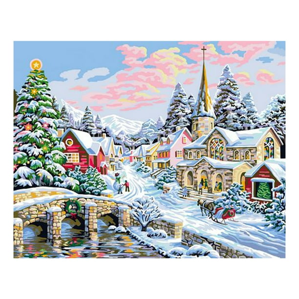 12 16 Inch Diy Oil Painting On Canvas Paint By Number Kit Snow Scene Pattern For Adults Kids Beginner Craft Home Wall Decor Gift Walmart Com