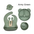 thumbnail image 4 of Silicone dinner plate, baby bib, toddler bowl, tableware, fork, anti-drop snack cup set, 6-piece set with smoky gray round plate., 4 of 5