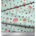 thumbnail image 3 of Soimoi Green polyester Crepe Fabric Jelly & Starfish Ocean Printed Craft Fabric by the Yard 52 Inch Wide, 3 of 3