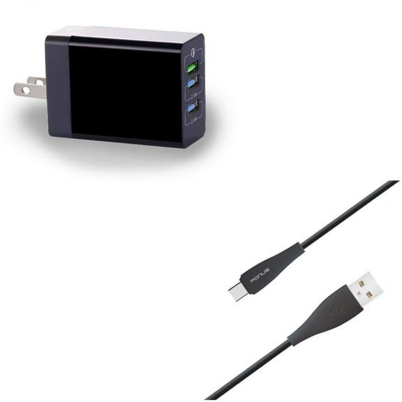 Type-C 10ft USB Cable w 34W Home Charger R1D for Motorola Moto Z2 Play Z Play Droid Force Droid X4 G7 Power Play G6 - Nokia 3.1, 7.1, 8, Plus - OnePlus 5T, 6, 6T, 7 Pro - Razer Phone 2