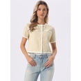 thumbnail image 4 of DARING DIVA Women's Short Sleeve Tweed Jacket Crew Neck Button Front Cropped Cardigan XL Yellow, 4 of 5
