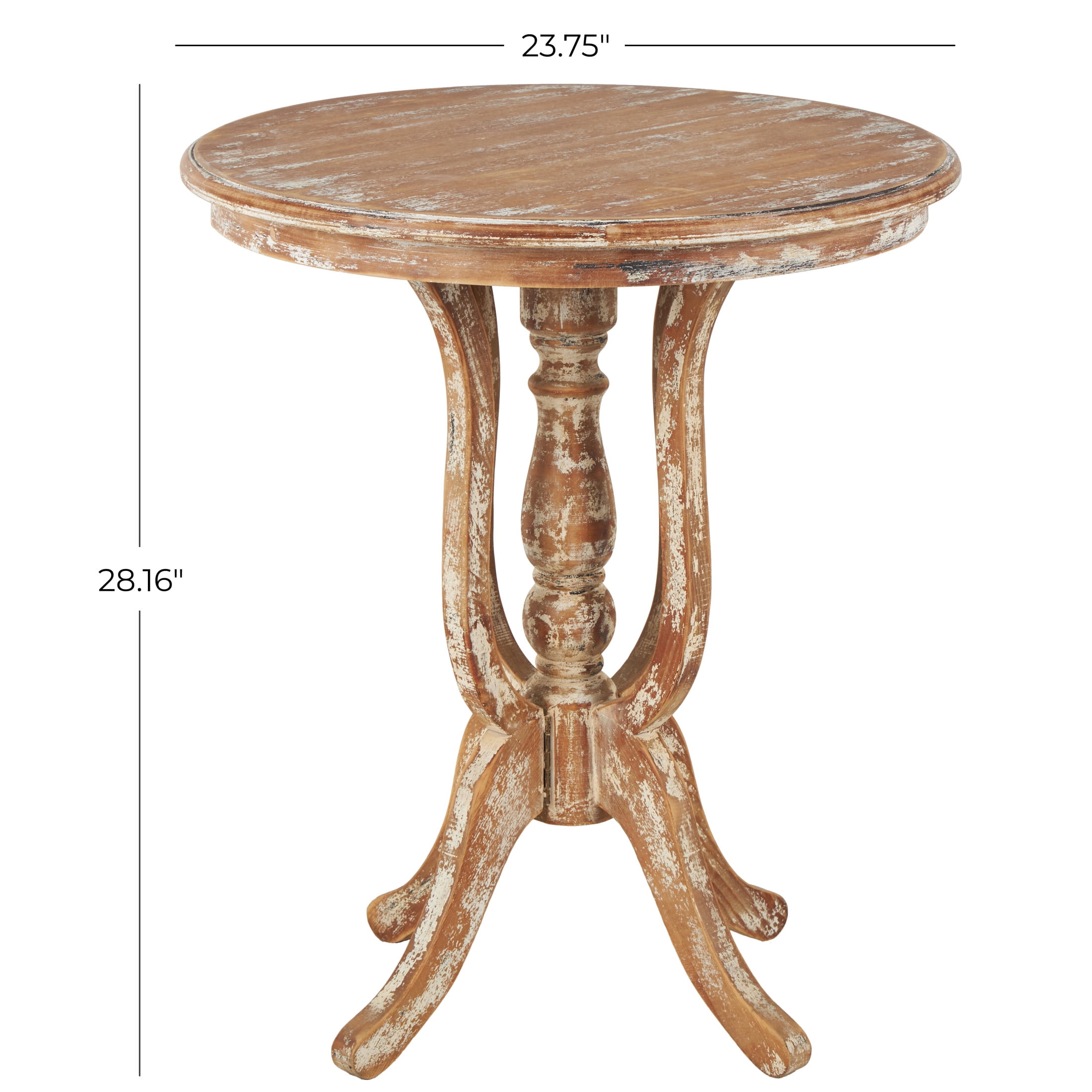 DecMode 24" x 28" Brown Wood Accent Table with Distressed Accents, 1-Piece