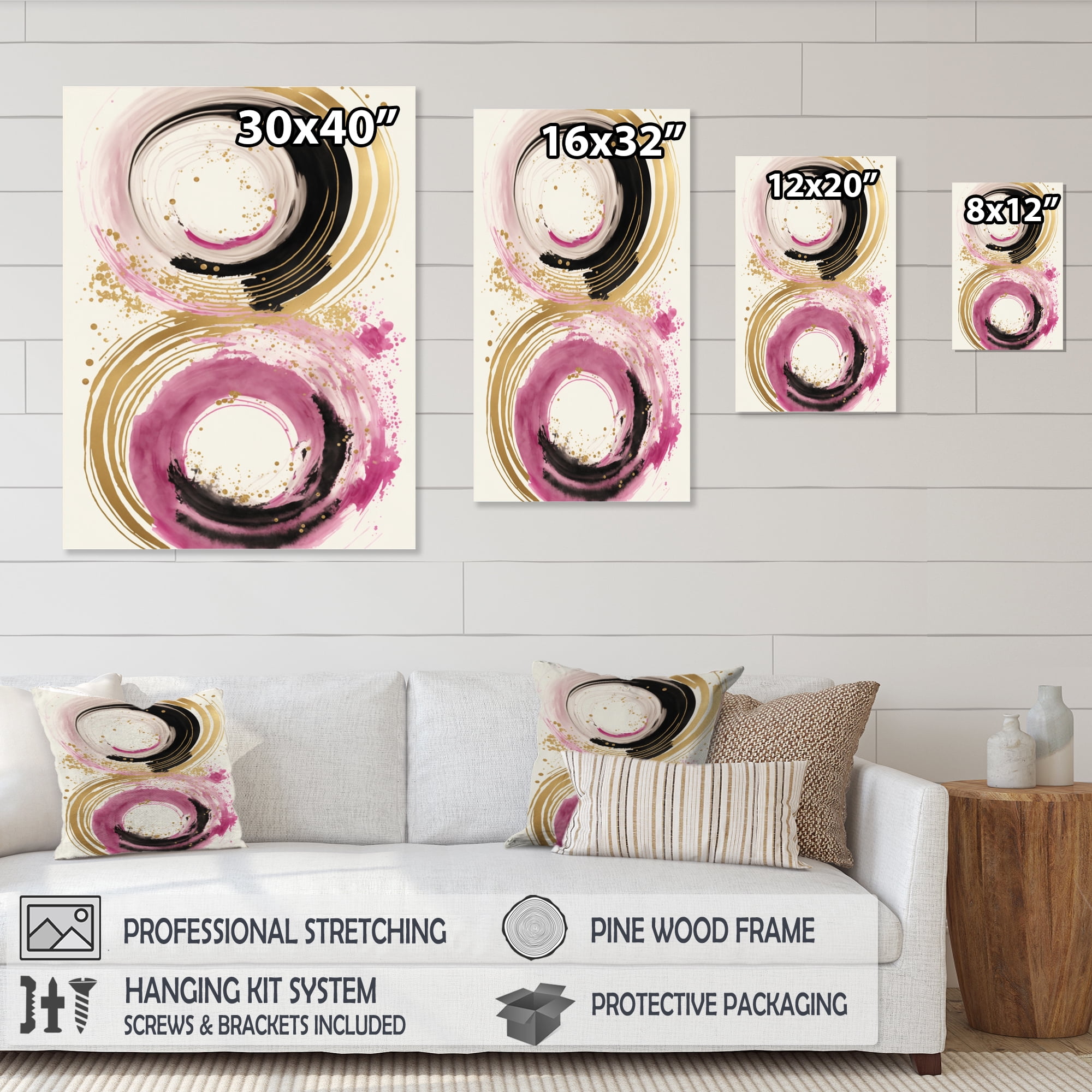 Designart Pink And Gold Curves I Canvas Wall Art